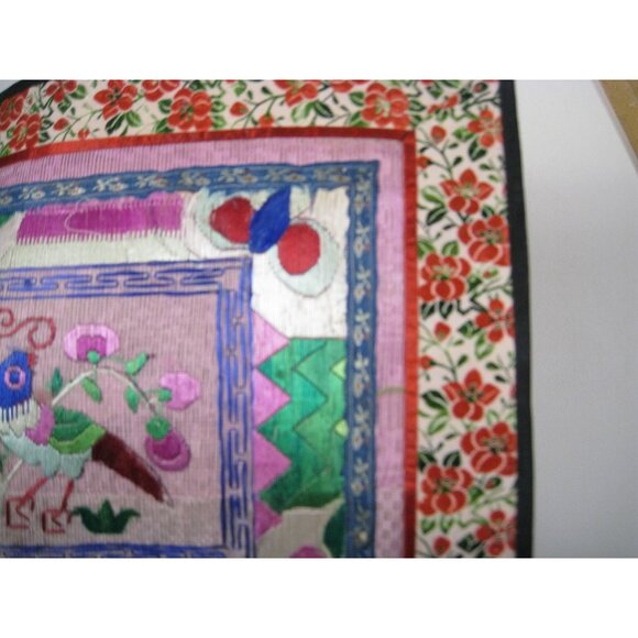 Vintage Asian Chinese Embroidered Silk Art Floral Panel Handmade Textile - Picture 3 of 6
